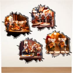 NiArt 3D Mouse Hole Wall Decals 4-Pack, 5 x 5 Inch Vinyl Mouse in The Hole Wall Decor Stickers for Playful Home Decor, Library Decor, Peel and Stick Wall Decals for Kids Room (Eating Mouse)