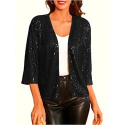GRACE KARIN 2024 Women's 3/4 Sleeve Sequin Jackets Open Front Sequin Cardigan Sweaters Blazer S-2XL