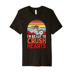 Funny Valentines Day Men Women Kids Gifts Ready To Crush Hearts Monster Truck Toddler Boys Valentine Premium T-Shirt