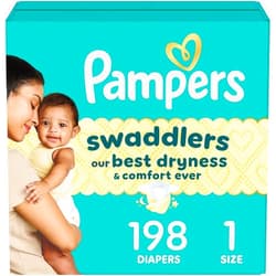 Pampers Swaddlers Diapers, Size 1 (8-14 lbs), 198 Count, Absorbent, Keeps Baby Dry and Comfortable, Skin Safe Disposable Baby Diaper (Packaging May Vary)