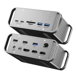 I-magBac USB C Docking Station Triple Monitor, Multiports Laptop Type-C Dock for Hp Dell Windows/MacOS Laptops with 4K@60Hz 2 HDMI, DP, 10Gbps Data USB A/C, RJ45, SD/TF Card Slot, External AC Power Adapter