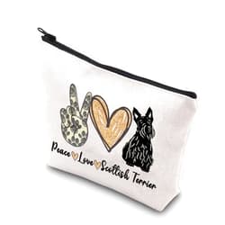 TSOTMO Scottish Terrier Mama Gift Peace Love Scottish Terrier Cute Puppy Themed Makeup Bag for Dog Lover (PLScottish Terrier)