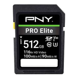 PNY 512GB PRO Elite Class 10 U3 V30 SDXC Flash Memory Card - 100MB/s, Class 10, U3, V30, 4K UHD, Full HD, UHS-I, Full Size SD