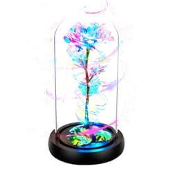 Childom Rotating Valentines Day Gifts for Her,Birthday Gifts for Women,Valentines Rose Flower,Light Up Rose in Glass Dome,Spinning Colorful Artificial Preserved Flowers Gifts for Mom,Wife,Anniversary