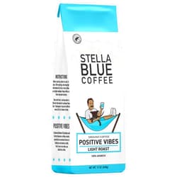Stella Blue Fresh Ground Coffee - Positive Vibes Blend - 100% Arabica LIGHT Roast - Ethically & Sustainably Sourced from Central America - Helps Support PAWS Chicago - 12 ounce Bag