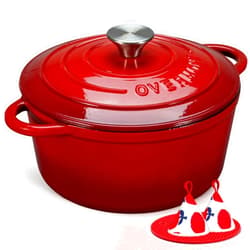 Overmont 5.5QT Enameled Cast Iron Dutch Oven with Lid Cookbook Heavy-Duty Casserole with Dual handles for Braising, Stews, Roasting, Sourdough Baking