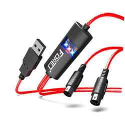 FORE MIDI to USB Interface MIDI Cable Adapter with Input&Output Connecting with Keyboard/Synthesizer for Editing&Recording Track work with Windows/Mac OS for Studio USB 2.0 Color Red - 6.5Ft