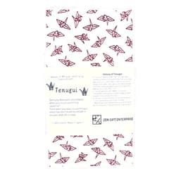 ZEN GIFT ENTERPRISE Japanese Towel Tenugui with Fray Prevention Processing, Traditional, Symbol of Longevity and Peace Orizuru Pattern, Dark Red on White, 12.99 x 34.64 in, Made in Japan