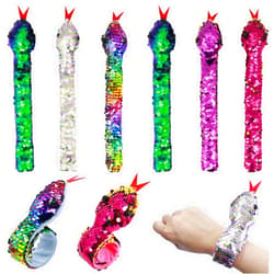 Lohoee 6 Pieces Slap Bracelet Snake Snap Bracelet Sequin Wristband for Kids Birthday Party Favors Supplies Halloween Stuff Gifts