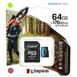 Kingston 64GB microSDXC Canvas Go Plus 170MB/s Read UHS-I, C10, U3, V30, A2/A1 Memory Card + Adapter (SDCG3/64GBCR)