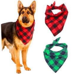 AWASBO Dog Bandanas 2 Pack, Classic Triangle Plaid Dog Scarf Bow Tiess, Stylish Plaid Scarf for Small Medium Large Dogs Cats Pets(Green Red)