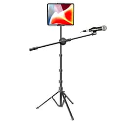 elitehood Floor Tablet Stand & Boom Mic Stand, 68in Height Adjustable iPad Holder Stand, Portable Tripod Microphone Stand for Singing, Compatible with iPad Pro Air Mini and 4-12.9’’ Phones & Tablets