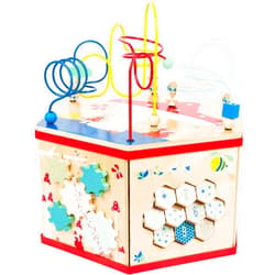 Small Foot Wooden Activity Cube XL Size by Small Foot – Classic 7-Sided Interactive Toy with Bead Maze, Puzzle, Shape Sorter, Clock & Wheels - Develops Kids Dexterity, Motor Skills – Age 12+ months