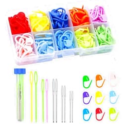 Vytung 120 Pieces Knitting Crochet Locking Stitch Markers 10 Color,10 Pcs Large Eye Blunt Sewing Needles for Knitting Sewing Stitching Weaving with Storage Case