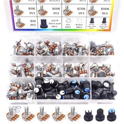 Taiss 200PCS Potentiometer Kit with Rotary knobs,WH148 B1K 5K 10K 20K 50K 100K 250K 500K 1M ohm potentiometers Single Linear Taper Rotary Audio B Type Potentiometer Assortment and Nuts, Washers