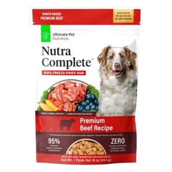 ULTIMATE PET NUTRITION Nutra Complete, 100% Freeze Dried Veterinarian Formulated Raw Dog Food with Antioxidants Prebiotics and Amino Acids, (1 Pound, Beef)