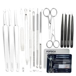 Popsica Blackhead Remover Pimple Squeezing Tool +Tweezers Set + 2 Beard Scissors Nose Hair Scissors, Pimple Set for Nose Face Care (Large, 15)