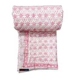 Exportindia Indian Quilt Sofa Lightwight Quilt Cotton Filling Block Print Razai (rajai) Quilt Home Decor (King/Queen Size 90x108 Inch)