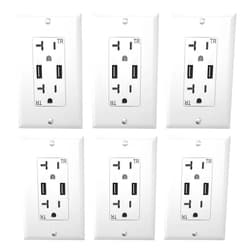 Oviitech Outlet with USB High Speed Charger 4.2A Charging Capability,20 Amp Tamper-Resistant Receptacle Wall Socket USB Outlet,ETL Listed,Wall Plate Included,White（6 Pack）