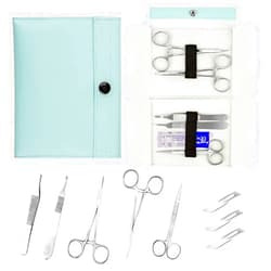 Ultrassist Suture Tool Kit Includes: Scissors, Adson Forceps, Needle Driver, Mosquito Forceps, Scalpel Handle; Complete Suture Instrument Kit for Educational Training - Green