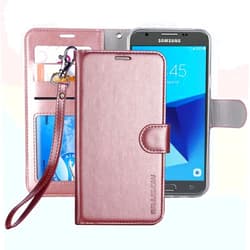 ERAGLOW Galaxy J7 V 2017 / J7 Perx / J7 Sky Pro / J7 Prime/Galaxy Halo Case Luxury PU Leather Wallet Flip Protective Case Cover with Card Slots and Stand for Samsung Galaxy J7 2017 (Rose Gold)