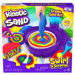 Kinetic Sand, Swirl N’ Surprise Playset, 2lbs of Play Sand (Red, Blue, Green, Yellow) & 4 Tools, Sensory Toys, for Kids Ages 3+