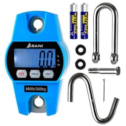 Asani Hanging Weight Scale | 660lb Digital Electronic Weighing Scale with Accurate Sensors | for Hunting, Outdoor, Bass Fishing, Big Game, Farm, Large Luggage, Patient Lift (Polycarbonate Blue)