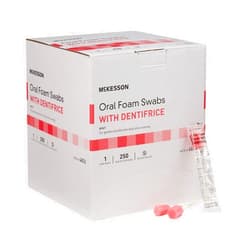 McKesson Oral Foam Swabs with Dentifrice, Gentle and Daily Oral Cleaning, Mint, 250 Count, 4 Packs, 1000 Total