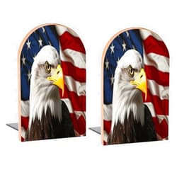 Famame American Flag Retro Eagle Book Ends Decorative Wood Bookends for Shelves Kids Room Desk Home Office Book Stoppers for Magazines,Books, DVDs, 1 Pair/2 Pieces(5x3.1 in)