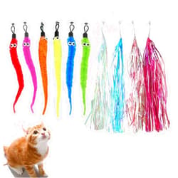 LogFaadCoi 10-Pack of Vibrant Feathered Cat Toy Refills Feather Toys Refills,Cat Fishing Pole Toy for Bored Indoor Cats Chase and Exercise (Worm tussel Refills)