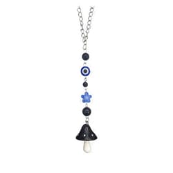 KITUREK Mushroom Charm Car Hanging Ornament, Lucky Evil Eye Car Rear View Mirror Charm Interior Decoration Pendant, Hand-Painted Decor Beads for Car, SUV, Truck - 8.1'' Long (Black)