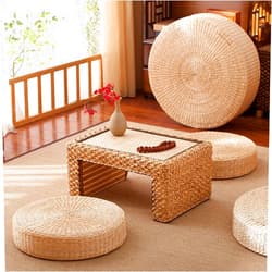 XUJIQI Floor Seat Cushion, Round Pouf Tatami Seat Cushion Hand-Woven Tatami Floor Pillow Sitting Cushion Padded Room Floor Straw Mat Soft Yoga Mat for Living Room Balcony Garden Party