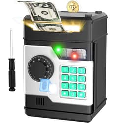 NAFEIV Piggy Bank, Automatic Electronic Piggy Bank for Kids Boys Girls with Password and Fingerprint Unlocking Simulation, Money Bank Kids Safe Toys for 3 4 5 6 7 8 9 10 Year Old Boy Girl (Black)
