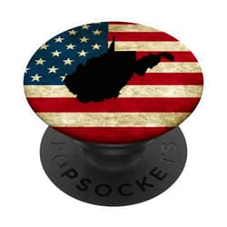 USA American Flag State Silhouette Gift Co. West Virginia Vintage American Flag State Silhouette WV Art PopSockets PopGrip: Swappable Grip for Phones & Tablets