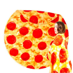 OMF Pizza Blanket Adult and Kids Size 71 Inches Double Sided Giant Funny Food Realistic Novelty Gifts Throw Soft and Comfortable Stranger Gift Perfect Round 280 GSM