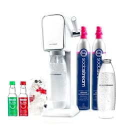 SodaStream Art Sparkling Water Maker Bundle (White), with CO2, DWS Bottles, and Bubly Drops Flavors