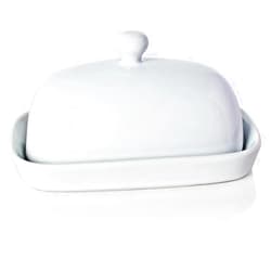Sweejar Ceramic Butter Dish with Lid for Countertop,Porcelain Butter Keeper with Knob Handle,Butter Container for East/West Coast Butter, 7.1*3.7 inches (White)
