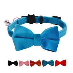WDPAWS Cat Collar Breakaway with Bell and Removable Bow Tie Safety Buckle Velvet Adjustable 7-11 inches for Kitten Cats (Blue)
