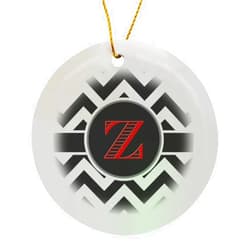 3dRose Circle Porcelain Ornament - Black and White Chevron Monogram red Initial Z Designs