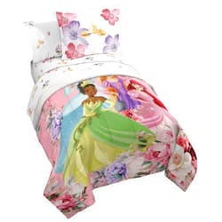 Jay Franco Disney Princess Twin Size Comforter Set - 5 Piece Bedding Includes Sheet Set & Pillow Covers - Super Soft Cozy Floral Bedding with Cinderella and Ariel