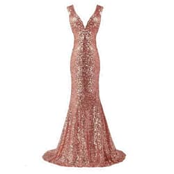 LanierWedding Gold Sequins Mermaid V Neck Bridesmaid Dresses Plus Size Prom Dresses Rose Gold Size 10