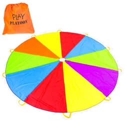 Play Platoon Rainbow Parachute Toy for Kids with Handle, 10 ft Play Parachute Game with 10 Handles, PE Equipment for Elementary School Gym Class, Backyard