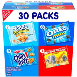 Nabisco Team Favorites Variety Pack, OREO Mini, CHIPS AHOY! Mini, Teddy Grahams Honey & Barnum's Animal Crackers, 30 Snack Packs