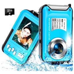 Yifecial 4K Waterproof Camera with 32GB Card Waterproof Digital Camera 56MP Autofocus 16X Compact Underwater Cameras for Snorkeling 11FT Floatable Digital Camera with 1250mAh Battery