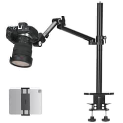 TARION Camera Arm Desk Mount: Heavy Duty DSLR Desktop Mount Camera Stand with Tablet Holder Double C Clamp 1/4 3/8 Screw Adapter Articulating Arm for Selfie Streaming Videography TitanRig Lite Z