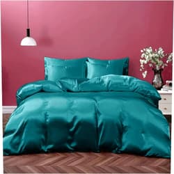 Luxora Bedding 1 Piece Satin Duvet Cover Full/Queen Size Set, Luxury Silky Like Teal Color Duvet Cover Bedding Set with Zipper Closure