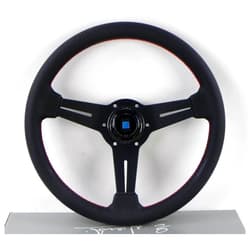 Nardi Steering Wheel - Classic Leather - 330mm (12.99 inches) - Black Perforated Leather with Red Stitching - Black Spokes - Classic Horn Button - Part # 6062.33.2092