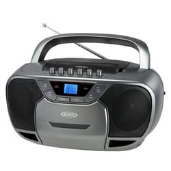 JENSEN CD-590-GR CD-590 1-Watt Portable Stereo CD and Cassette Player/Recorder with AM/FM Radio and Bluetooth (Gray)