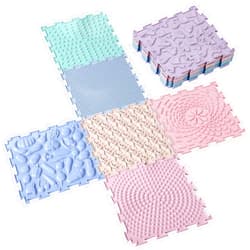 Maitys 7 Pcs Sensory Mat for Autistic Children Massage Game Mats Orthopedic Puzzle Play Mats Textured Sensory Floor Tiles for Kids Toddler Autism Room Indoor(Morandi Color)
