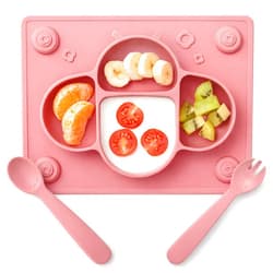 ROCCED Suction Plates for Baby Placemat Spoon Fork Set for Toddlers, Silicone Baby Plates with Suction Baby Dishes for Kids Plates-pale mauve